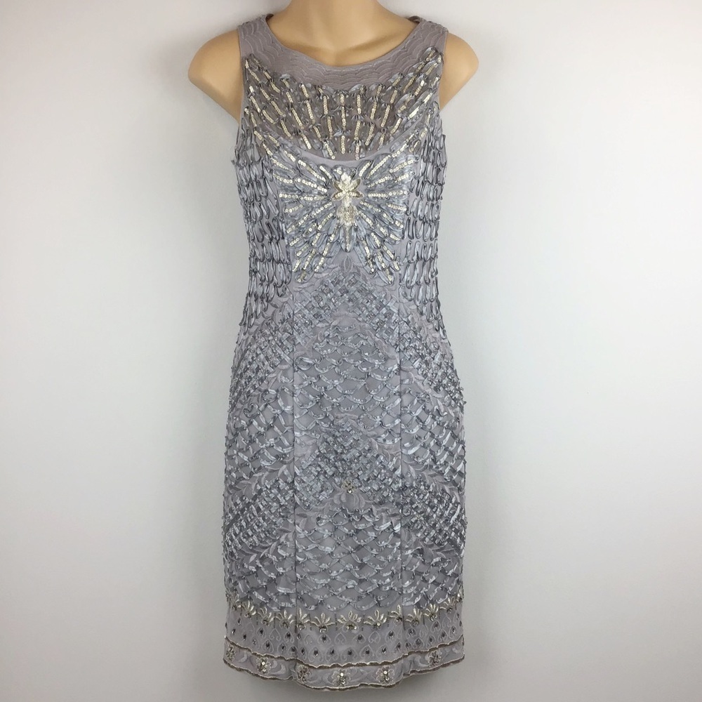 Sue Wong Silver and Gold Embellished Dress